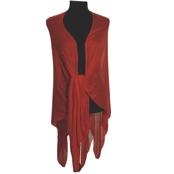 Echo Sweaters - ECHO Red Knit Shawl Cardigan Wrapper‎ Topper Convertible Rayon ONE SIZE